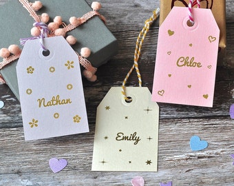 Personalisierte Goldfolie Hochzeit Name Favor Geschenkanhänger