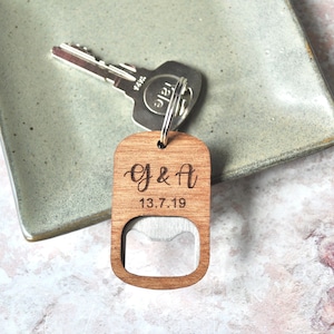 Anniversary Beer Bottle Opener Engraved Keyring, Personalised Wedding Gift, Gift For Him