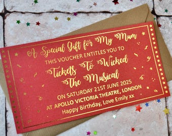 Personalised 'Theatre' Gold Foil Gift Voucher, Birthday Gift
