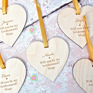 Will You Be My Bridesmaid Personalised Wooden Decoration Heart image 1