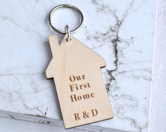 Personalised First Home House Keyring - First Home - New Home Gift - Wooden Keyring -