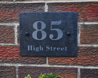 Personalised House Slate Sign, Custom House Name Plaque, Engraved Slate Door Sign