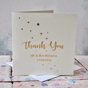 Carte de remerciement étoile céleste en feuille d'or de mariage, papeterie de mariage