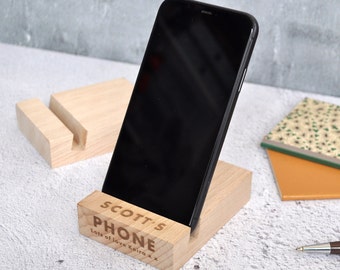 Personalised Wooden Phone Stand, Tech Gift, Charging Dock, Birthday Gift, Gift For him