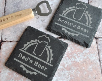 Dad's Beer Slate Coaster, Personalised Beer Birthday, Fathers Day Gift