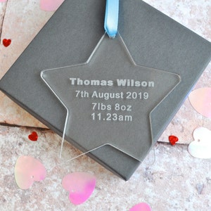 New Baby Acrylic Star Decoration, Christening Baptism Gift, Hanging Star
