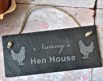 Personalised Hen House Slate Sign, Chicken Coop, Custom Chicken Name Plaque, Garden Farm Sign, Gift for Chicken Lover