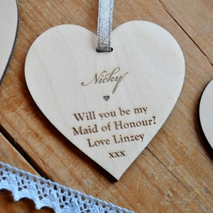 Will You Be My Bridesmaid Personalised Wooden Decoration Heart image 3