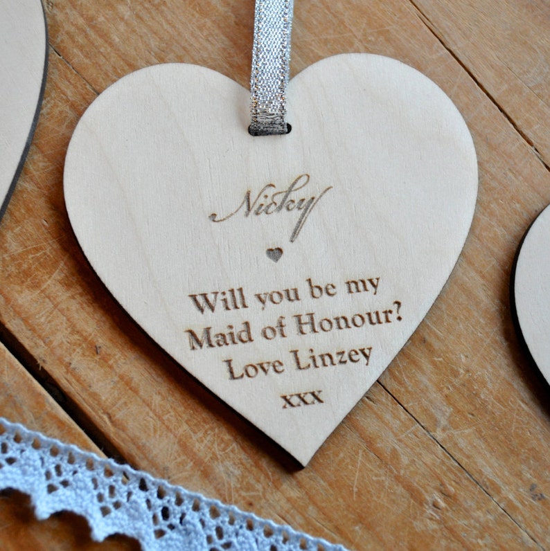Will You Be My Bridesmaid Personalised Wooden Decoration Heart image 3
