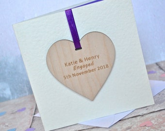 Personalised Engaged Card, Wedding Gift, Heart Hanging Decoration