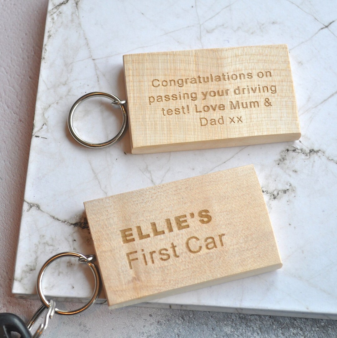 First Car Wooden Engraved Keyring, Personalised Car Gift ...