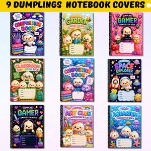 Glitter Dumplings Notebook Covers, Kids Notebook Cover, Back to School Printable, Editable Canva Template,Digital Download