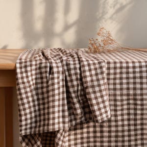Vintage Gingham Fabric, Cotton Sewing Craft, Back To School, Brown Plaid Cloth, 55" Wide By The Yard