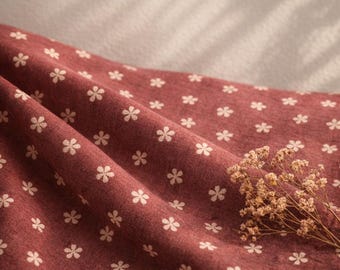 Burgundy Flower Fabric, Cream Mini Blossom Print, Cotton Sewing Craft, 55" Wide By The Yard