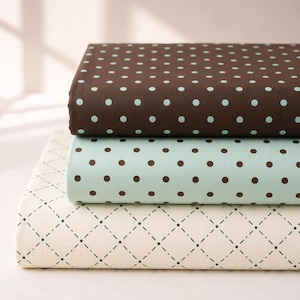 Mint Chocolate Polka Dot Diamond Cotton Poplin Fabric Bundle, Retro Earth‑Tone Coordinate Set, 55" Wide Sold By The Yard