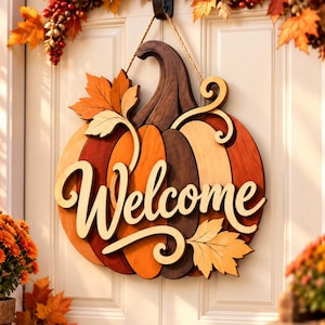 Welcome Pumpkin Scroll Saw Pattern, Intarsia Wood Template, SVG PDF PNG