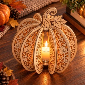 3D Pumpkin Lantern SVG | Laser Cut Fall Tealight Holder (Digital Download)