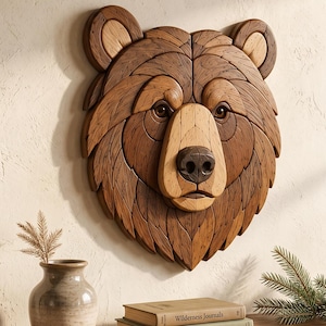 Patrón de marquetería de oso grizzly, plantilla para sierra de calar (PDF SVG PNG)