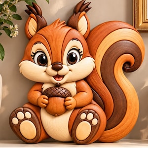 Squirrel Intarsia Pattern, Scroll Saw Woodworking Template,  DFX, SVG, EPS files, Woodland Animal Digital Download