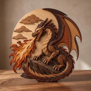 Dragon Intarsia Pattern PDF | Beg-int level Scroll Saw Woodworking Project | Printable Wood Pattern