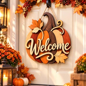Welcome Pumpkin Scroll Saw Pattern, Intarsia Wood Template, SVG PDF PNG