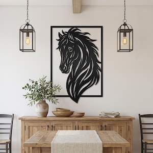 Decorazione murale moderna in legno con testa di cavallo geometrica (download digitale)