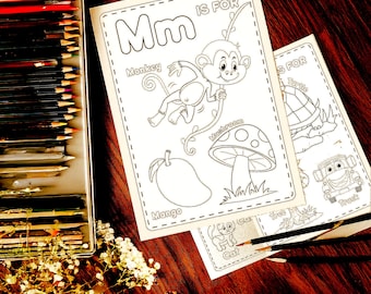 ABC Baby Shower Coloring Book, A-Z Alphabet Illustrations (Digital Download)