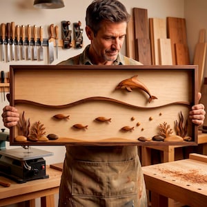 Dolphin Intarsia Woodworking Pattern | Ocean Scene Scroll Saw Project (Digital Download)