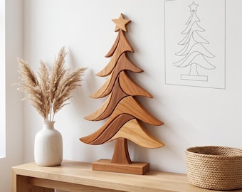 Modello per intarsio di albero di Natale, dima per falegnameria per principianti con sega a traforo (download digitale)