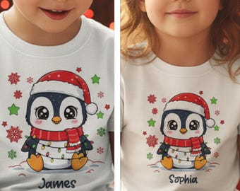 Custom Christmas PNG Penguin, Personalized Xmas Shirt, Boy Girl  Christmas Print