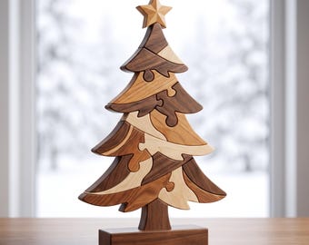 Christmas Tree Intarsia Pattern PDF, Beginner Scroll Saw Woodworking Plan, Easy 22 Piece Wood Inlay Template, DIY Holiday Decor