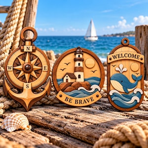 Nautical Scroll Saw Patterns Bundle, Lighthouse Whale Anchor SVG, Coastal Woodworking Templates, Laser Cut Files PDF EPS