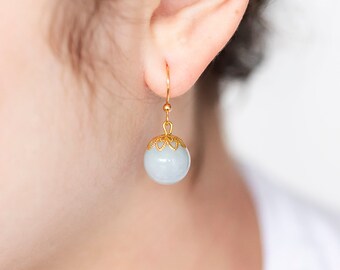 Ice Grey Bead Earrings Winter Ice Dangle Earrings Pale Blue Bead Jewelry - E375