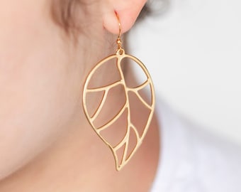 Autumn Leaf Earrings Big Leaf Dangle Earrings Fall Leaves Earrings Nature Inspired Leaf Jewelry - E380