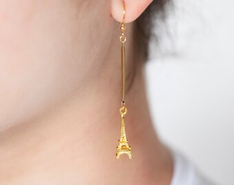 Paris Eiffel Earrings Gold Eiffel Tower Earrings French Paris Earrings Romantic Eiffel Tower Charms - E359