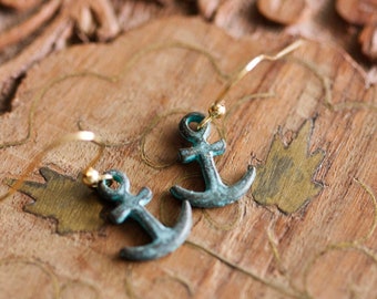 Patina Anchor Earrings Nautical Earrings Verdigris Tiny Anchor Simple Earrings Sea Earrings Maritime Jewelry Ocean Sailor Jewelry - E343