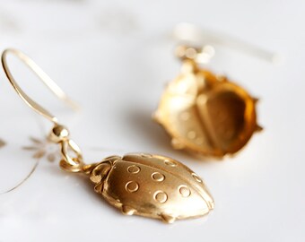 Large Ladybug Earrings Brass Ladybug dangle Nature Insect Earrings Cute Ladybug Jewelry - E054