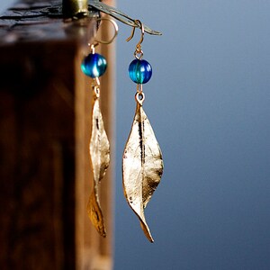 Blue Drop Leaf Earrings Mother’s Day Gift Simple Leaf Dangle Earrings Gift for Mom Gift for Her Leaf Jewelry Feminine Earrings - E312