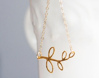 Gold Vermeil Branch Necklace Nature Inspired Leaf Necklace Tree Twig Necklace Dainty Branch Jewelry - N278