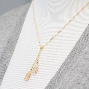 Feather Lariat Necklace Tiny Feather Charm Necklace Gold Feather Necklace Tribal Jewelry N207 image 3