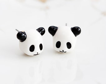 Little Panda Stud Earrings Black and White Resin Panda Kawaii Ear Studs Cute Animal Ear Posts Panda Jewelry - E184