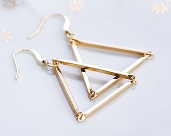 Triangle Earrings Geometric Dangle Earrings Gold Triangle Jewelry Simple Modern Geometric Jewelry - E257