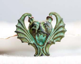 Scary Bat Necklace Patina Necklace Halloween Spooky Bat Pendant Verdigris Bat Jewelry - N246