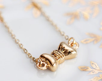 Gold Bow Necklace Gold Filled Chain Tiny Bow tie Necklace Petite Gold Bow Jewelry - N126