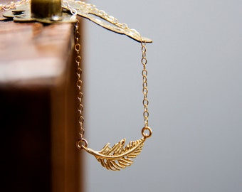 Tiny Feather Necklace Minimal Everyday Layering Necklace Gold Filled Chain Minimalist Dainty Jewelry - N315