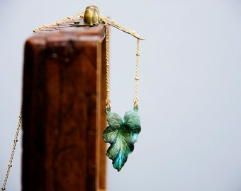 Patina Leaf Necklace Nature Inspired Verdigris Green Leaf Pendant Patina Jewelry - N310