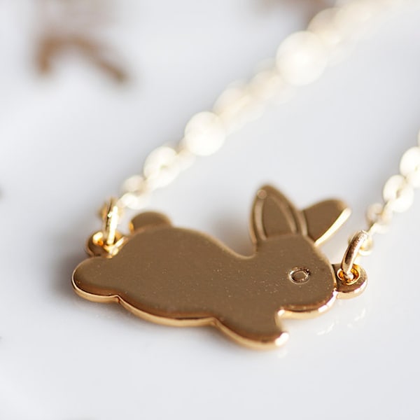 Easter Bunny lapin collier chaîne en or remplie minuscule petit lapin Collier or plaqué Bunny pendentif lapin bijoux - N124