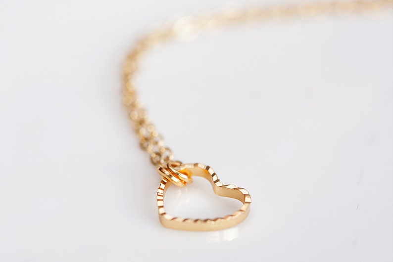 Tiny Heart Necklace Gold Filled Chain Gold Etched Heart Simple Necklace N094 image 2