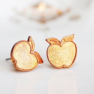 Copper Apple Earrings Summer Sunshine Orange Apple Ear Studs Apple Ear Posts Apple Fruit Stud Earrings Summer Jewelry E157 image 1