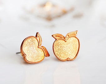 Copper Apple Earrings Summer Sunshine Orange Apple Ear Studs Apple Ear Posts Apple Fruit Stud Earrings Summer Jewelry - E157